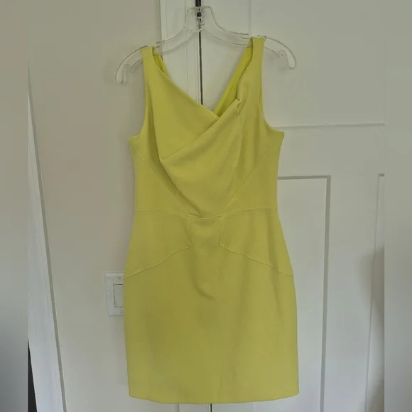 Julia Jordan Dress Yellow Green Gathered Neck Stretch Sleeveless Size 8 - Picture 5 of 12